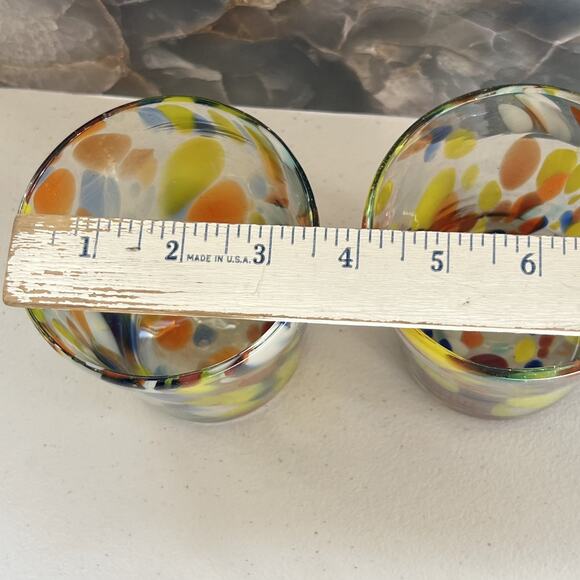 Hand Blown Drinking Glasses 4" Set of 2 Multicolor Dotted Tumbler - Picture 7 of 7